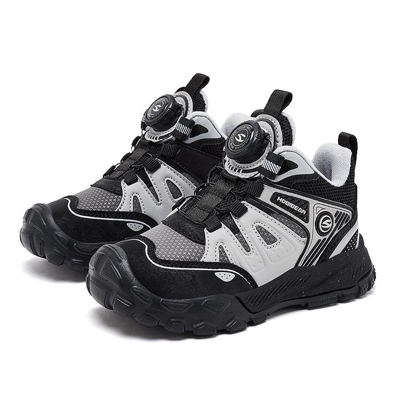 Kids Winter Sports Shoes Fleece Lined Rotary Buckle Sneakers Boys Girls Outdoor Hiking Training Running Shoes Warm Anti-Slip