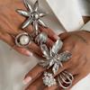 SHIXIN Vintage Creative Silver Color Large Flower Open Ring for Women Punk Imitation Pearl Party Adjustable Ring Finger Jewelry