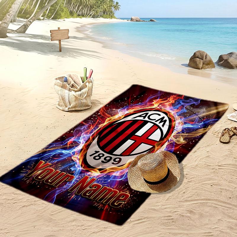 AC Milan Personalized Printed Beach Towel Soccer Logo Support Custom Name Text Absorbent Towel For Sport Travel Special Gift