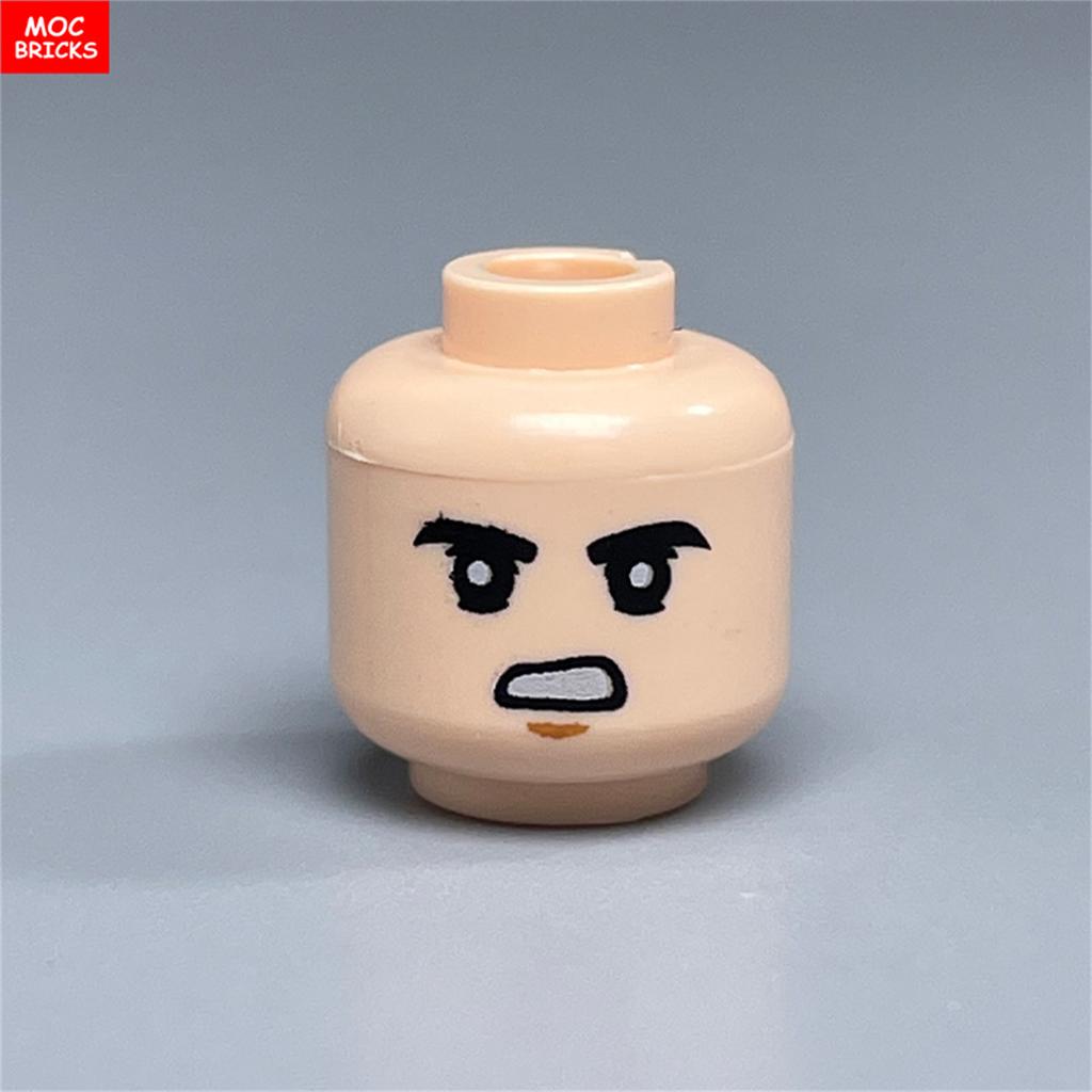 10pcs MOC Bricks Printed Head Beard Men Woman Face Cool Expression Building Blocks Model Kids Toys Gifts