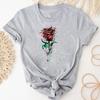 (Asian Size)Tee Top Fashion T Shirt Clothing Casual Flower Watercolor Lovely 90s Short Sleeve Women Print Lady Female Graphic T-shirt