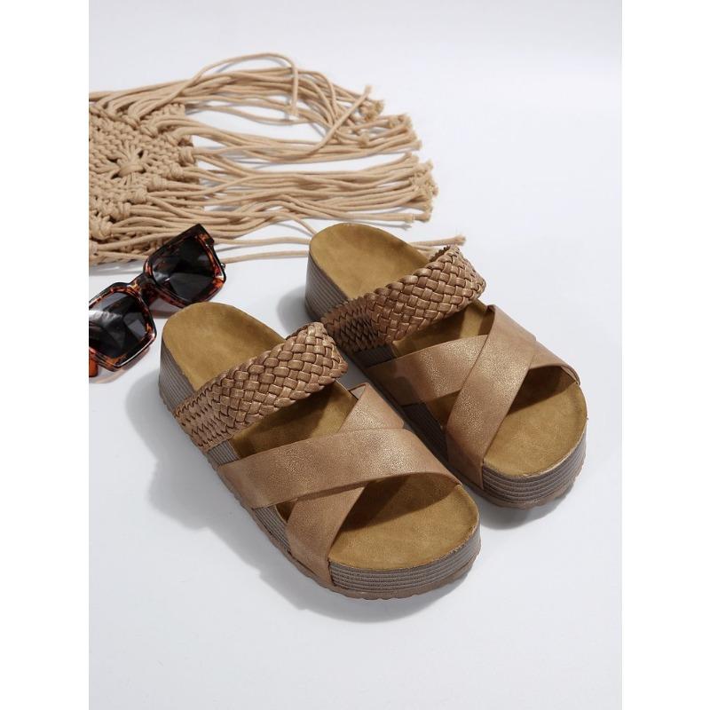 Повседневные классные сандалии для женщин, летние туфли на толстой подошве с одним ремешком и сандалии с перекрестным плетением