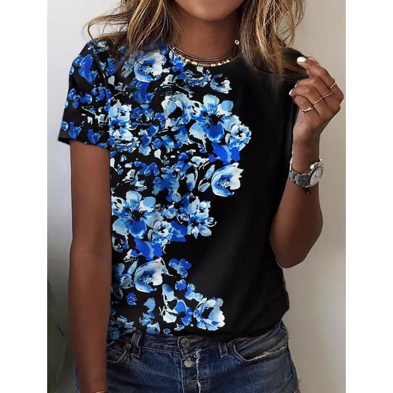 Женская футболка с 3d цветочным рисунком, корейская модная одежда с короткими рукавами и круглым вырезом, рубашка в стиле Харадзюку для отдыха, летние топы