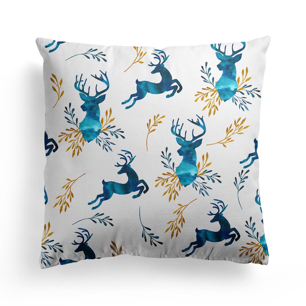 New Christmas Blue Watercolor Elk Pillow Cover  Decoration Holiday Gift Sofa Cushion  Bedroom Room Home