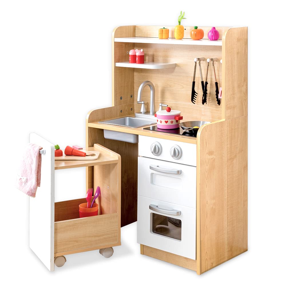 Iris Plaza Play House Kitchen with Pull Out Round Cut To Prevent Turnable Faucet and IH Natural Wagon, Injuries, Knob, Stove, OMCK-870NA