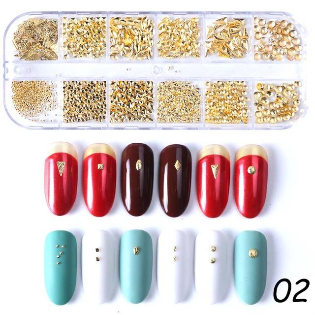 Золотые шпильки из сплава для дизайна ногтей Приморские 3D украшения Морская ракушка Звездные перья Очарование Металлический каркас Заклепки Блестки для ногтей