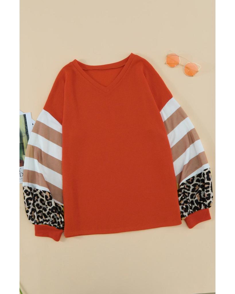 Azura Exchange Топ с леопардовыми полосками и рукавами-фонариками