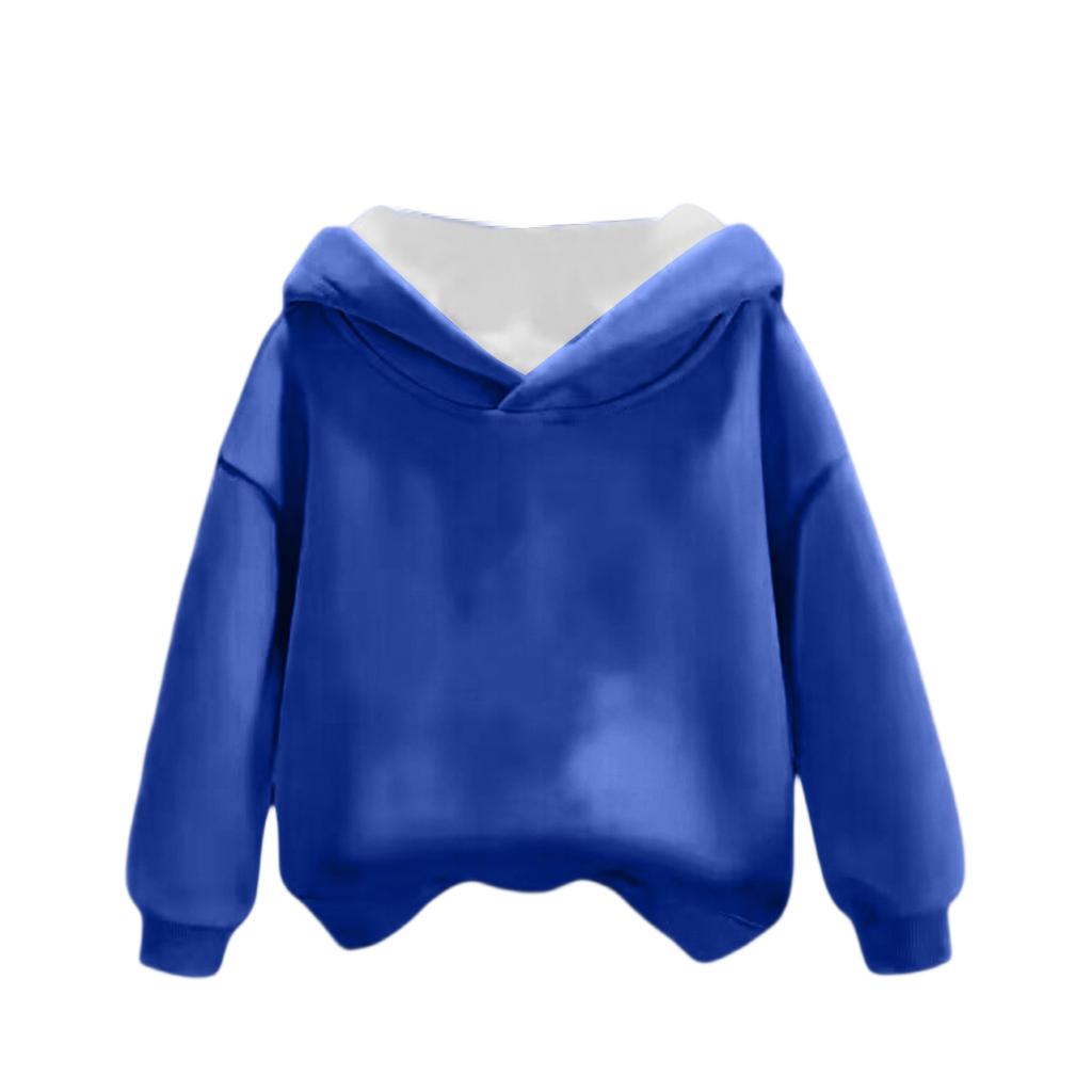 Children's Boys And Girls Fashionable Solid Color Pullover Casual Round Neck Hooded Sweatshirt Plus Fleece Sweatshirt