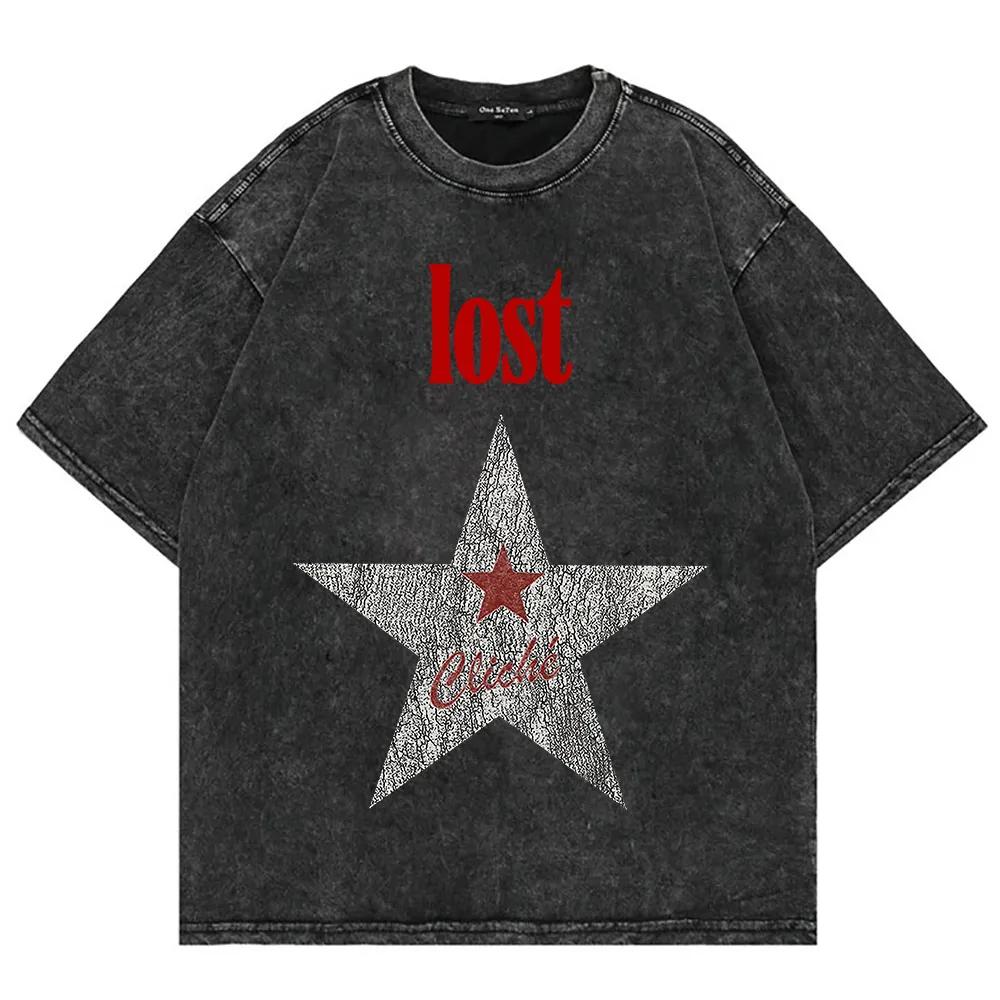 100% Cotton Vintage Washed Mgk Lost Americana T-Shirt Summer Fashion Men Streetwear Hip Hop Oversize Acid Wash Tees Shir 1539