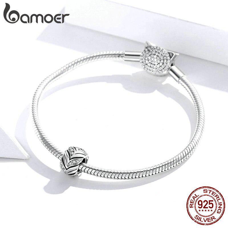 Bamoer, натуральное серебро 925 пробы, блестящие колосья пшеницы, оригинальный шарм для брендовых женщин, DIY ювелирные изделия из окисленного серебра с цирконием