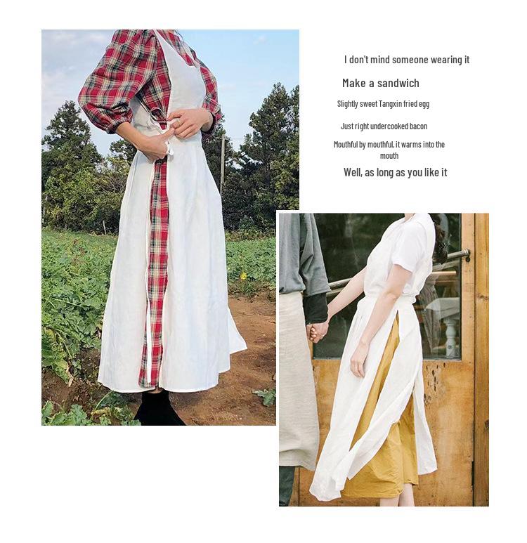 Ретро Арт Хлопок и Лен Фартук в Стиле Мори с Принтованным Логотипом