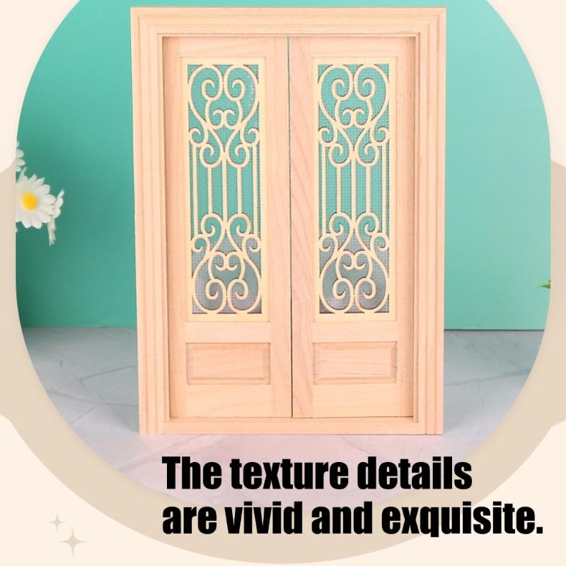 Miniature Unfinished Wooden Double Hinged Door For DIY Dollhouses Accessories 1/12 Scale Model Building Safe For Kids