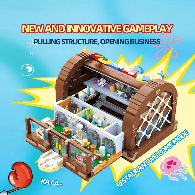 Мультфильм Губка Боб Ресторан Красти Краб Строительные Блоки Креативные Сцены Столовой Модель Кирпичи Настольные Украшения Игрушка Для Ребенка Подарок