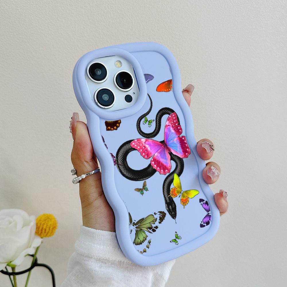 Чехлы для телефонов N77 butterfly Black Gold Snake Macaron Wavy Edge для iPhone 16 Pro Max Samsung S24 Plus S23 Ultra A35 A55 Redmi Note 13, противоударный чехол