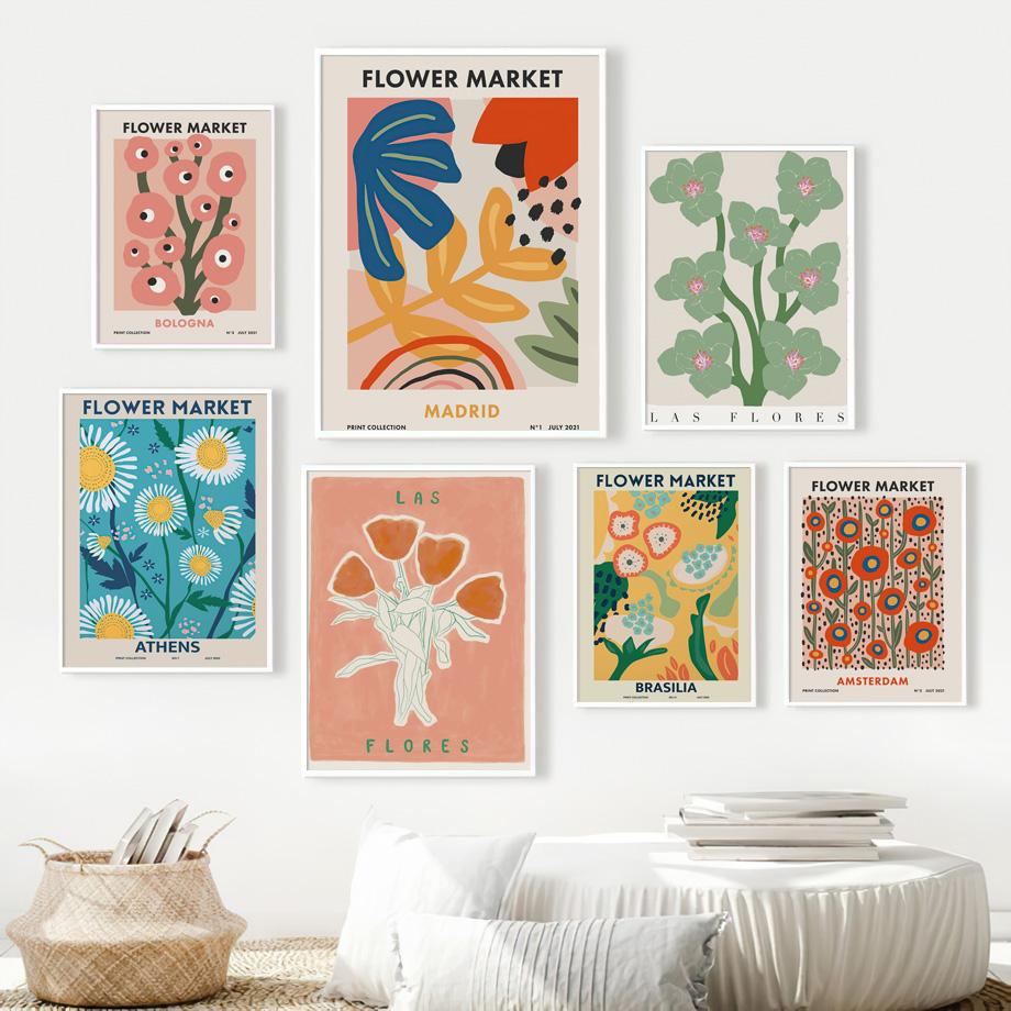 Абстрактные Лас Флорес, Афины, Лондон, цветочный рынок, настенное искусство, холст, постеры, живопись и принты, настенные панно для декора гостиной
