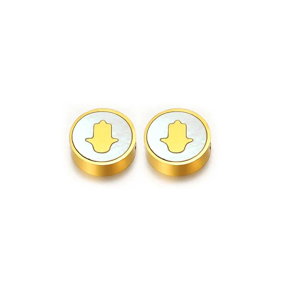 5Pcs Stainless Steel Round Gold Color Shell Cross Moon Beads Charms for DIY Women Necklace Jewelry Making Bracelet Accessories
