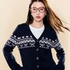 Sancai Women's Plus Size V-Neck Fair Isle Wool Blend Knit Cardigan