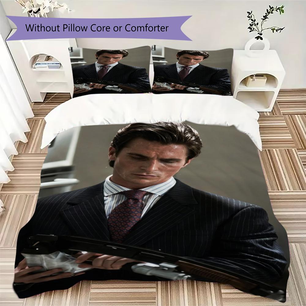 American Psycho Pattern Bedding,Quilt Set Quilt Cover Pillowcase Home Birthday Gift(1 * duvet cover + 2 * pillowcase, without core)_lx