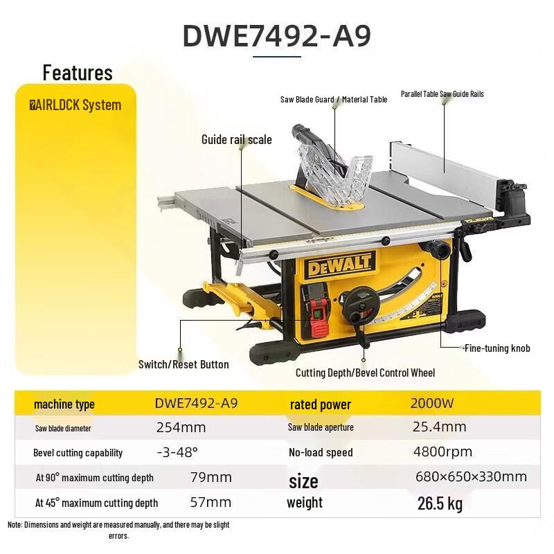 Циркулярная пила DEWALT 10 дюймов 2000 Вт DWE7492-A9 вилка CN (адаптер в комплекте)