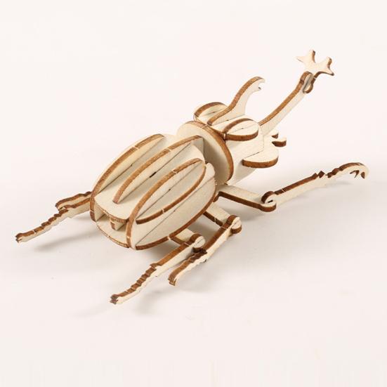 3D Animal Puzzle Toy DIY Handmade Wooden Mini Butterfly Dragonfly Bee Beetle