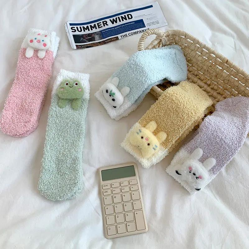 Милые носки с героями мультфильмов, женские осенне-зимние толстые теплые носки для сна, коралловые бархатные теплые носки Лолита Кавайи, рождественские подарки
