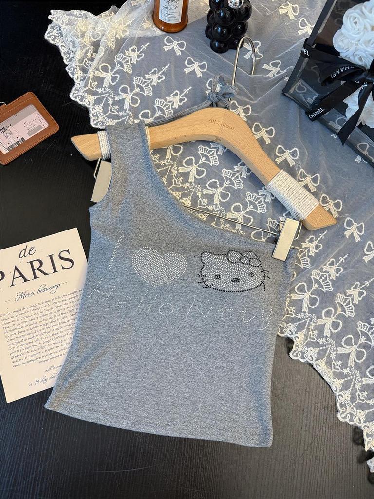 Summer Sweet & Spicy Cartoon One-Shoulder Vest with Chest Pads