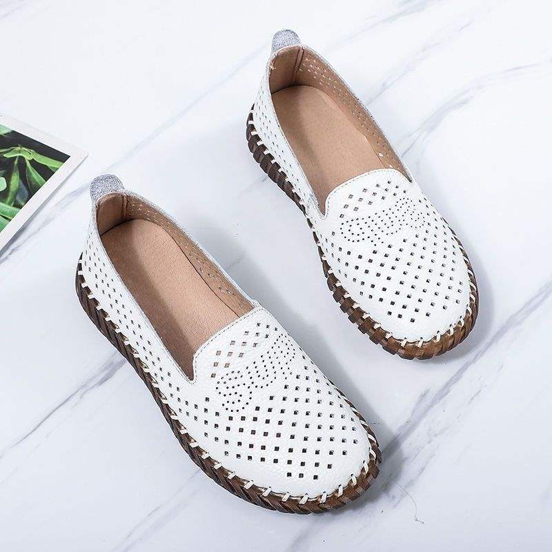 Мягкая кожа бабушкины туфли плоская подошва полые одинарные туфли дышащие нескользящие супермягкая подошва из говяжьей кожи туфли для мамы женская повседневная обувь