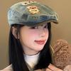 Милая джинсовая шляпа с нашивкой в виде медведя, женская ретро-многофункциональная шляпа с лицом, маленькая потертая шляпа старого художника