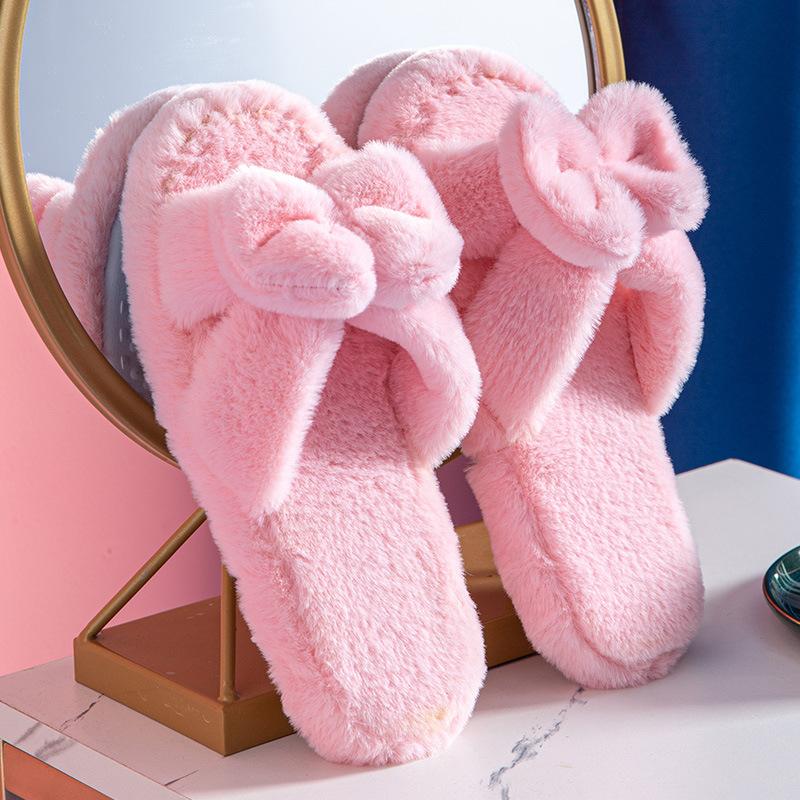 Fashion Women Slipper Winte Autumn Pure Color Rabbit Hair Open Toe Indoor Wood Floor Warm Zipper Soft Sole Slippers Comfort Beautiful
