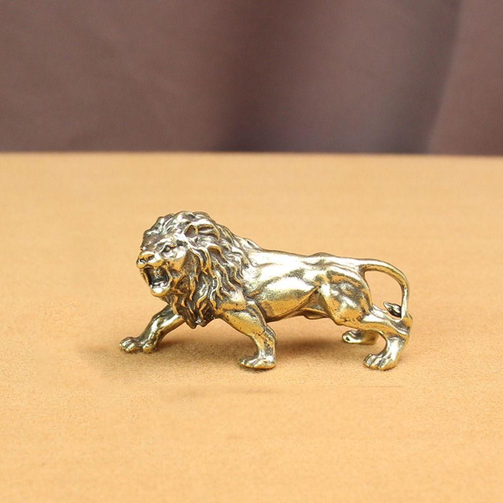Creative Pure Copper Lion Statue Copperware Lion Shape Brass Lion Sculpture Small Antique Lion Ornaments Tea Pet