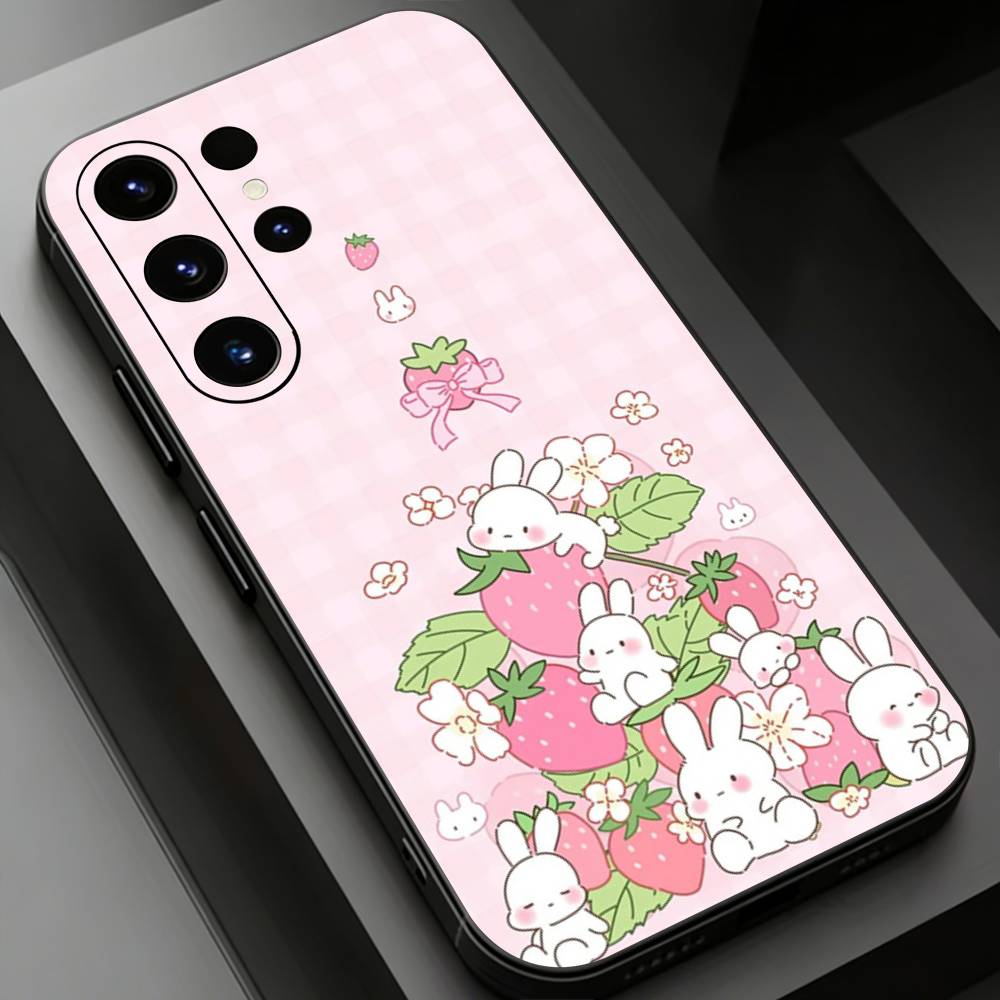Чехол на весь экран Розовая клубника для Samsung Galaxy S24,25,26,23 22,21,S20 Plus Ultra FE мягкие чехлы fundas