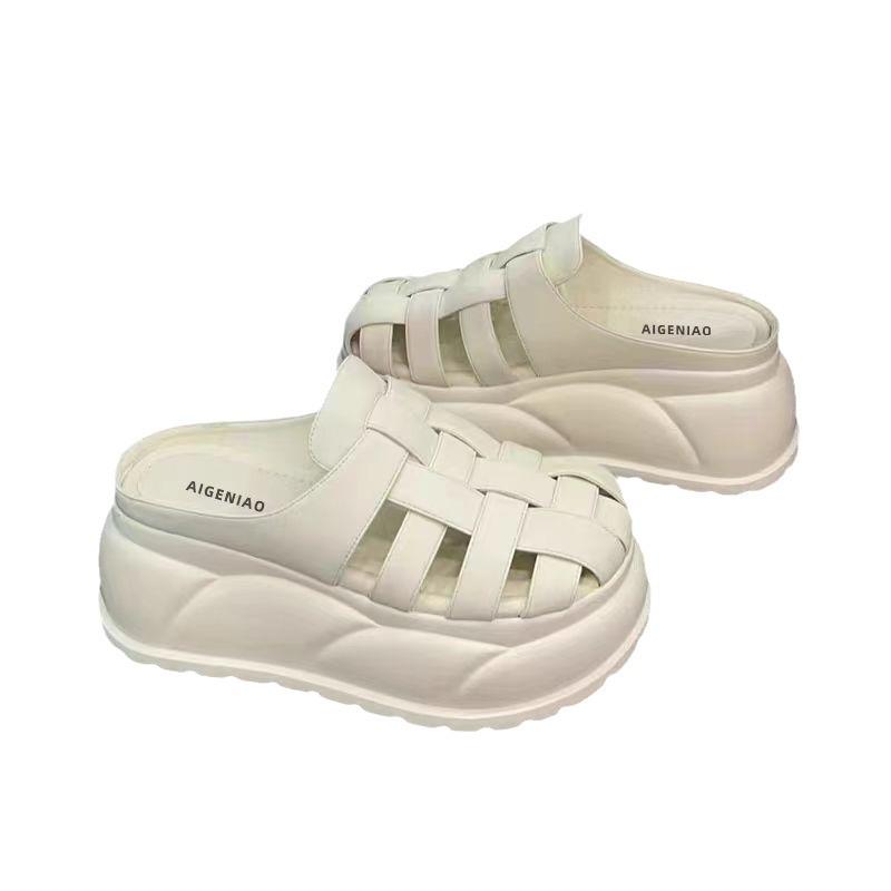 Полутапочки с толстой подошвой для женщин, новая летняя мода, универсальные пляжные прохладные тапочки