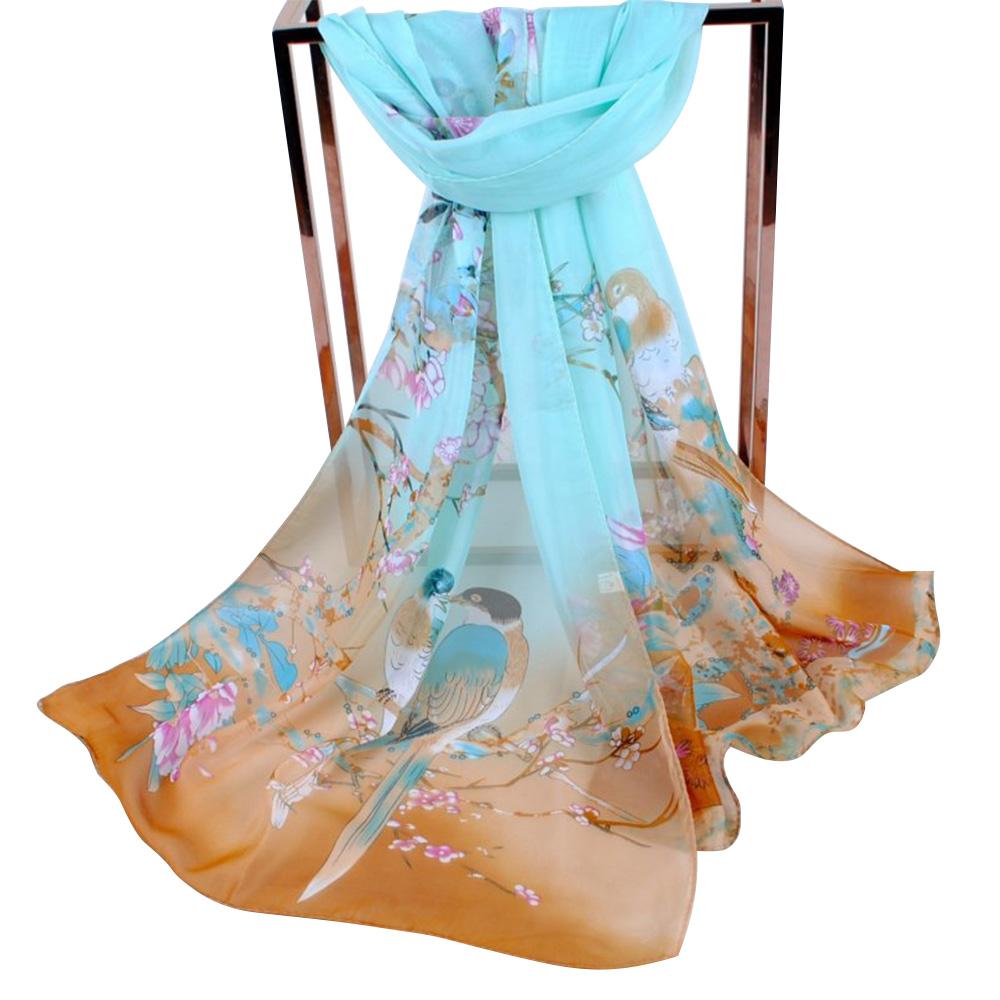 Big Size Long Chiffon Scarf Flower Print Muslim Headband Fashion Shawl Silk Women