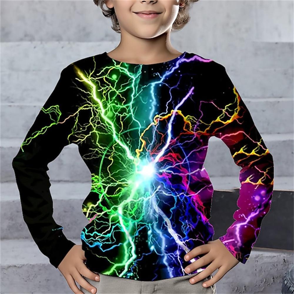 Весенне-осенняя футболка с круглым вырезом и 3D геометрическим принтом, модная повседневная детская футболка с длинным рукавом для мальчика