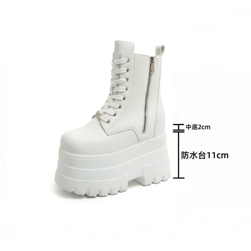 Мода 17 СМ, 13 СМ Женские Ботинки на Платформе Повседневная Уличная Обувь Массивные Простые Ботильоны на Шнуровке Крутые Ботинки для Вечеринки в Ночном Клубе Черные