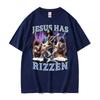Funny Jesus Has Rizzen Rock Star Tee Shirt Mens Clothing Fashion Gothic Cool T Shirt Unisex High Quality Cotton Summer Tshirts