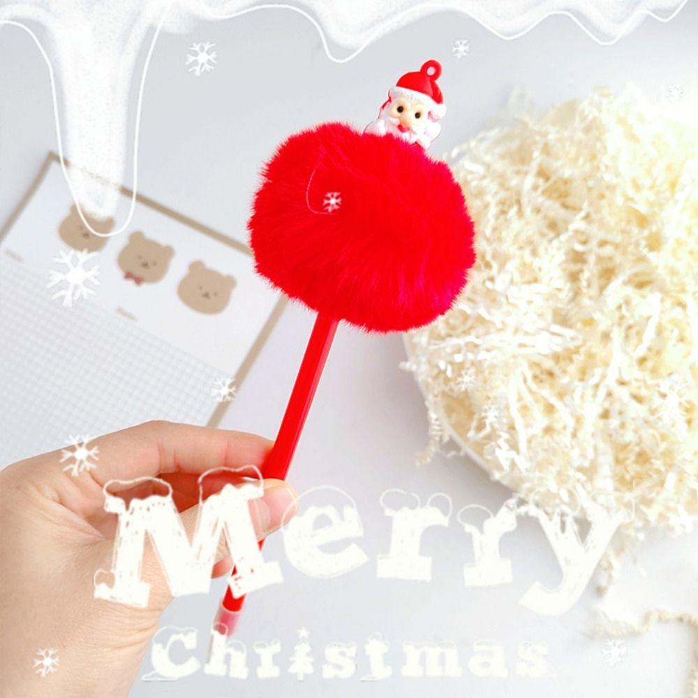 Плюшевая шариковая ручка Санта-Клауса, разноцветные рождественские плюшевые ручки, школьные принадлежности