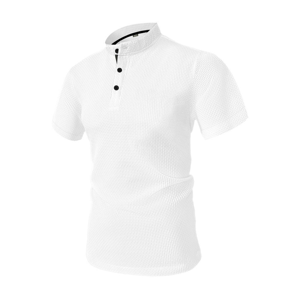 Men's Summer Solid Color Botton Collar Short Sleeve Tops Men's Loose Sports Casual Tops