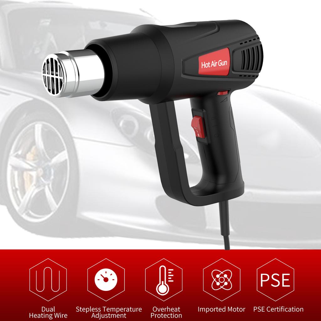 Термофен 1500 Вт с регулируемой температурой 120°F~1200°F 50°C~650°C, мощный термофен с 2 настройками объема воздуха и 5 насадками для поделок