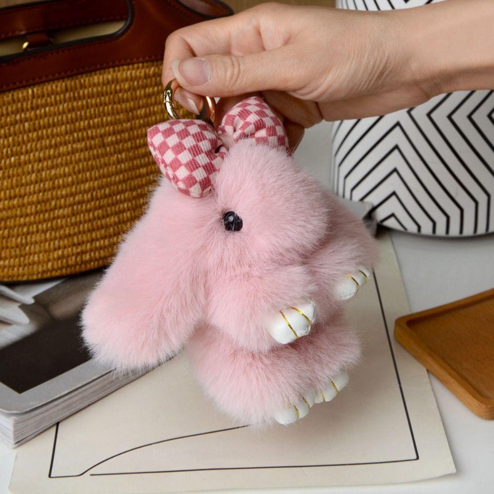 Lovely Play Dead Rabbit Doll Fashion Rabbit Fur Keychain Pluff Bunny Keychain  Girlfriend