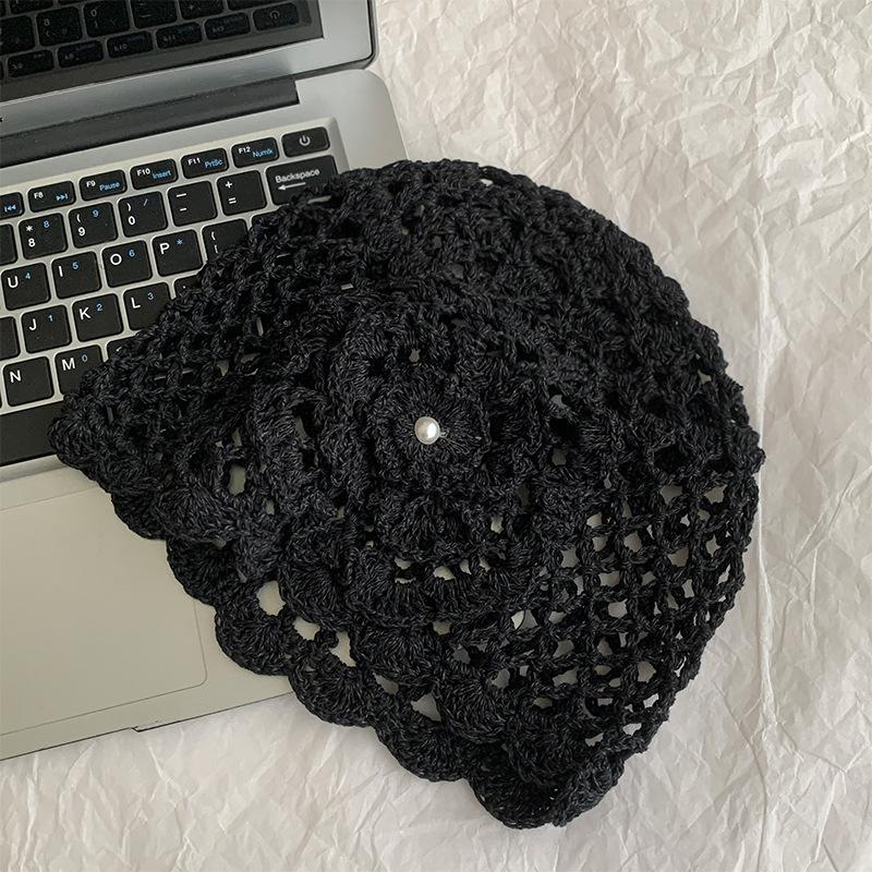 Spring and summer hand-woven hollow bald hat women's crochet ethnic style fringed pullover hat bohemian style knitted