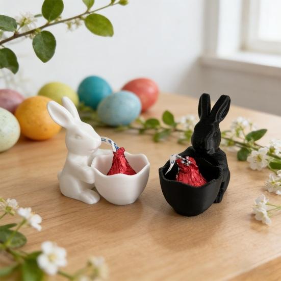 Пасхальная конфетница в виде пасхального кролика, напечатанная на 3D-принтере, блюдо для закусок в виде кролика, декоративная десертная ваза для орехов для пасхальной вечеринки, настольный домашний декор