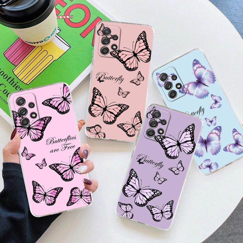 Pink Butterfly Clear Soft Phone Case For Samsung Galaxy A56 A57 A37 A55 A54 A36 A35 A26 A25 A16 A17 A07 A52 A34 A53 A21s Cover