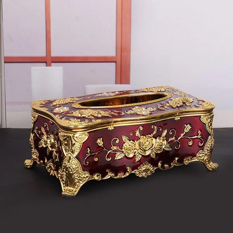 Luxury Golden Tissue Boxes Storage Napkin Holder Kitchen Tissue Box Square Shaped Container Plastic Craft Desktop Paper Case