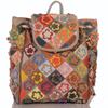 Women's Leather Backpack – Patchwork Floral Design with Drawstring