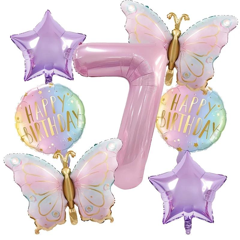 Pink digital butterfly aluminum foil balloons and purple star balloons are suitable for butterfly themed parties and birthday