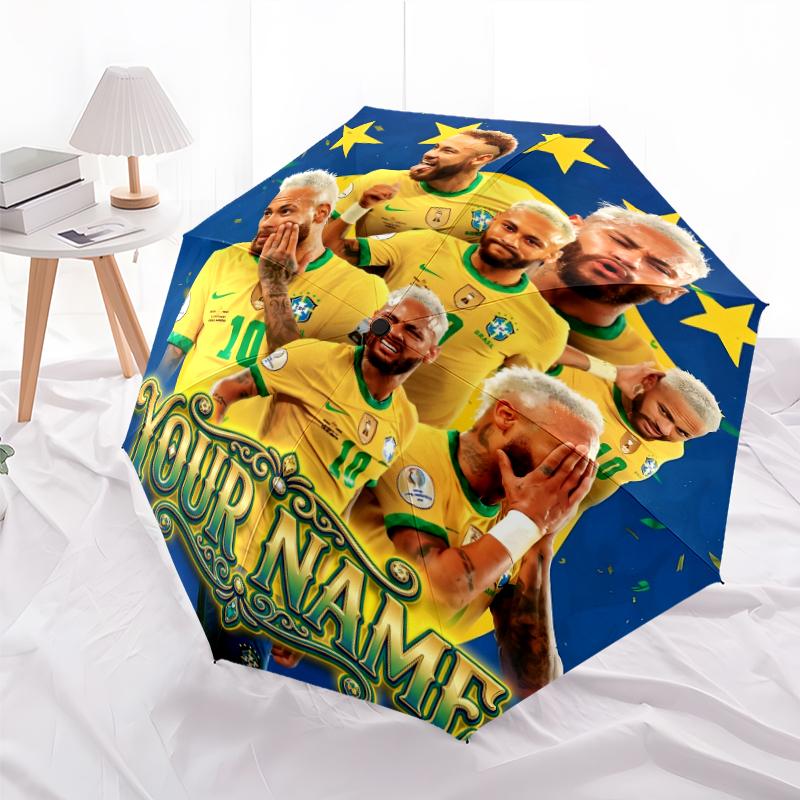 Personalized Name Brazilian football player Print Umbrella, UV Shielding. It Has Eight Sturdy Ribs for Outdoor Use And Perfect As a Holiday Gift