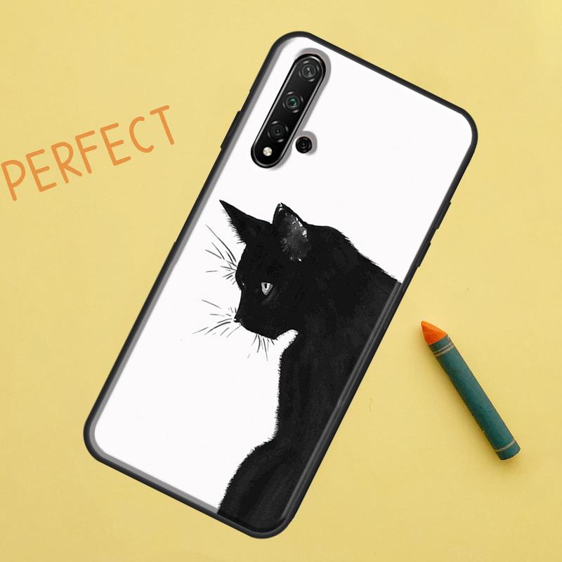 Черный Кот Лицо Котёнок Для Huawei Nova 12s 11i 7i 8i 12i Y73 Y70 Y90 Y60 Y72 Y61 Y91 9 10 SE P40 Lite P30 Pro Чехол