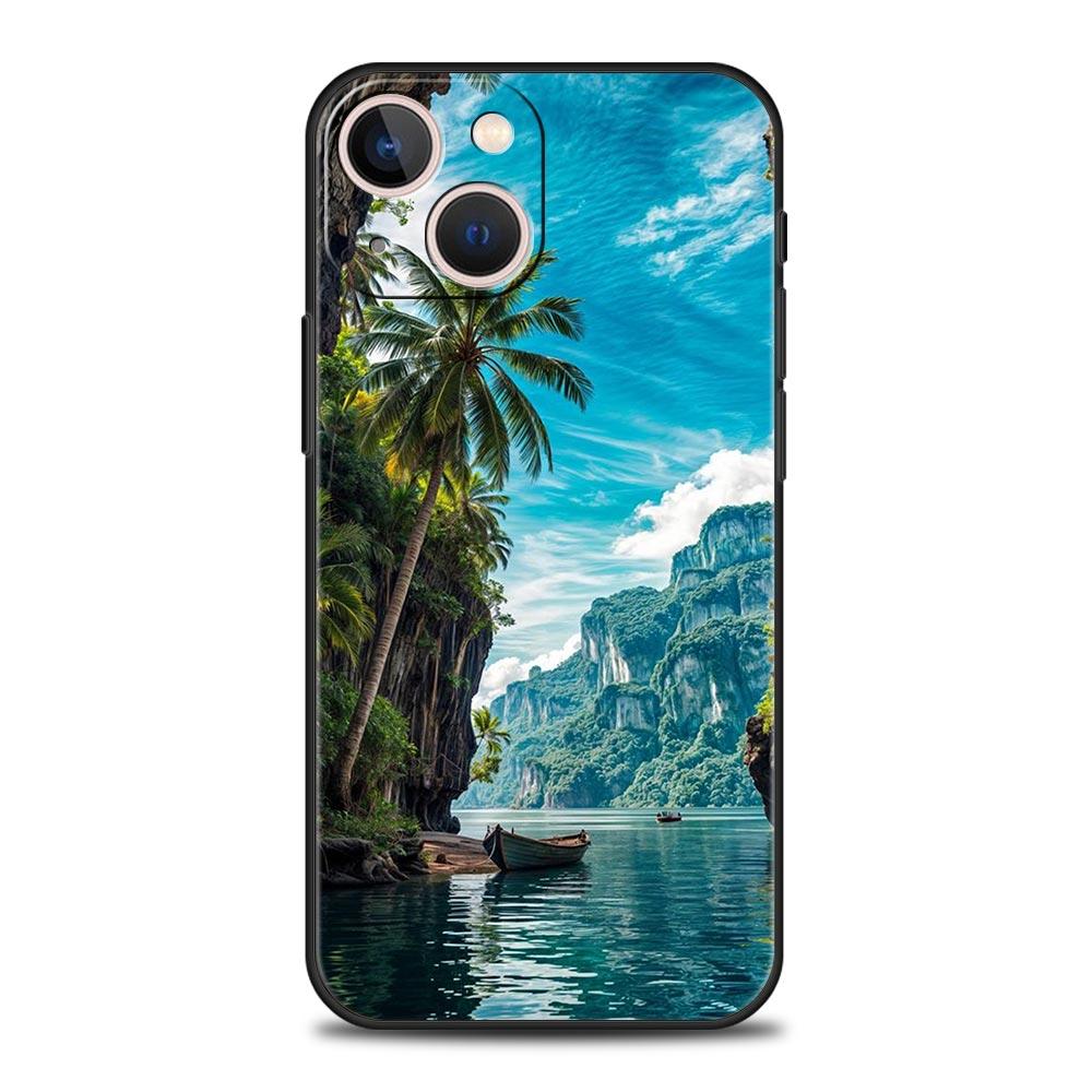 Летняя пляжная сцена на закате на море Пальма Чехол для телефона для iPhone 16 13 15 14 12 11 Pro MAX XR X SE XS 7 8 Plus Мягкий ТПУ чехол