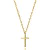 14K Gold Filled Cross Necklace for Men Figaro Chain Stainless Steel Plain Polished Cross Pendant Necklace Simple Faith Jewelry Gift for Stainless